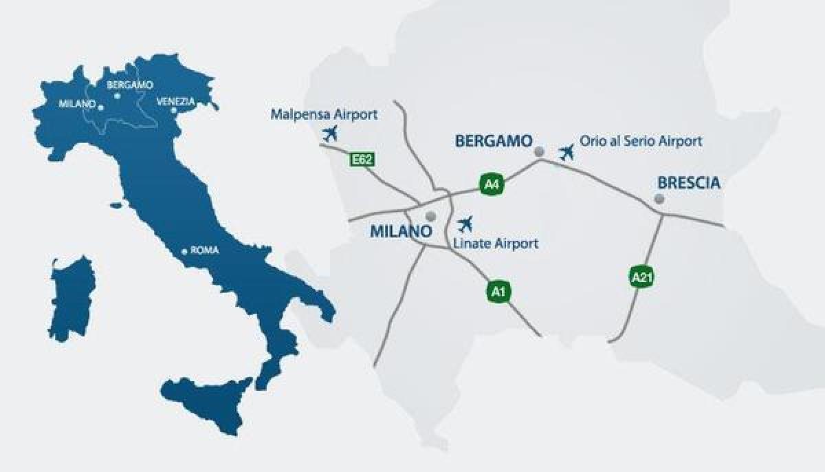 Карта аэропортов Милана
